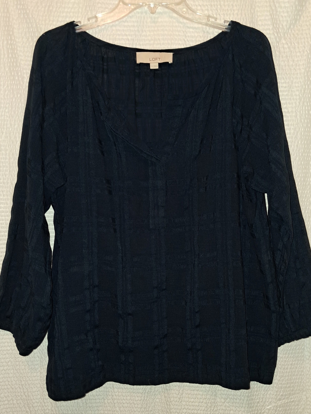 LOFT Navy Textured V-Neck  Blouse